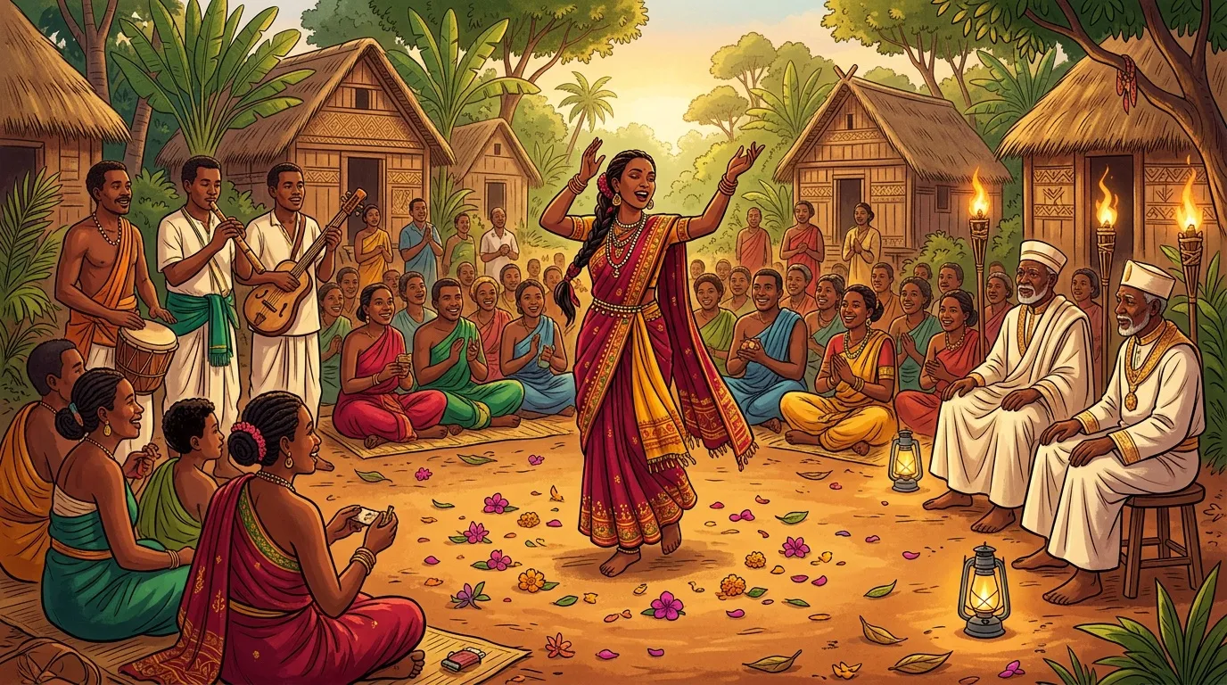 Femme dansant lors d'une fête villageoise traditionnelle avec musiciens
