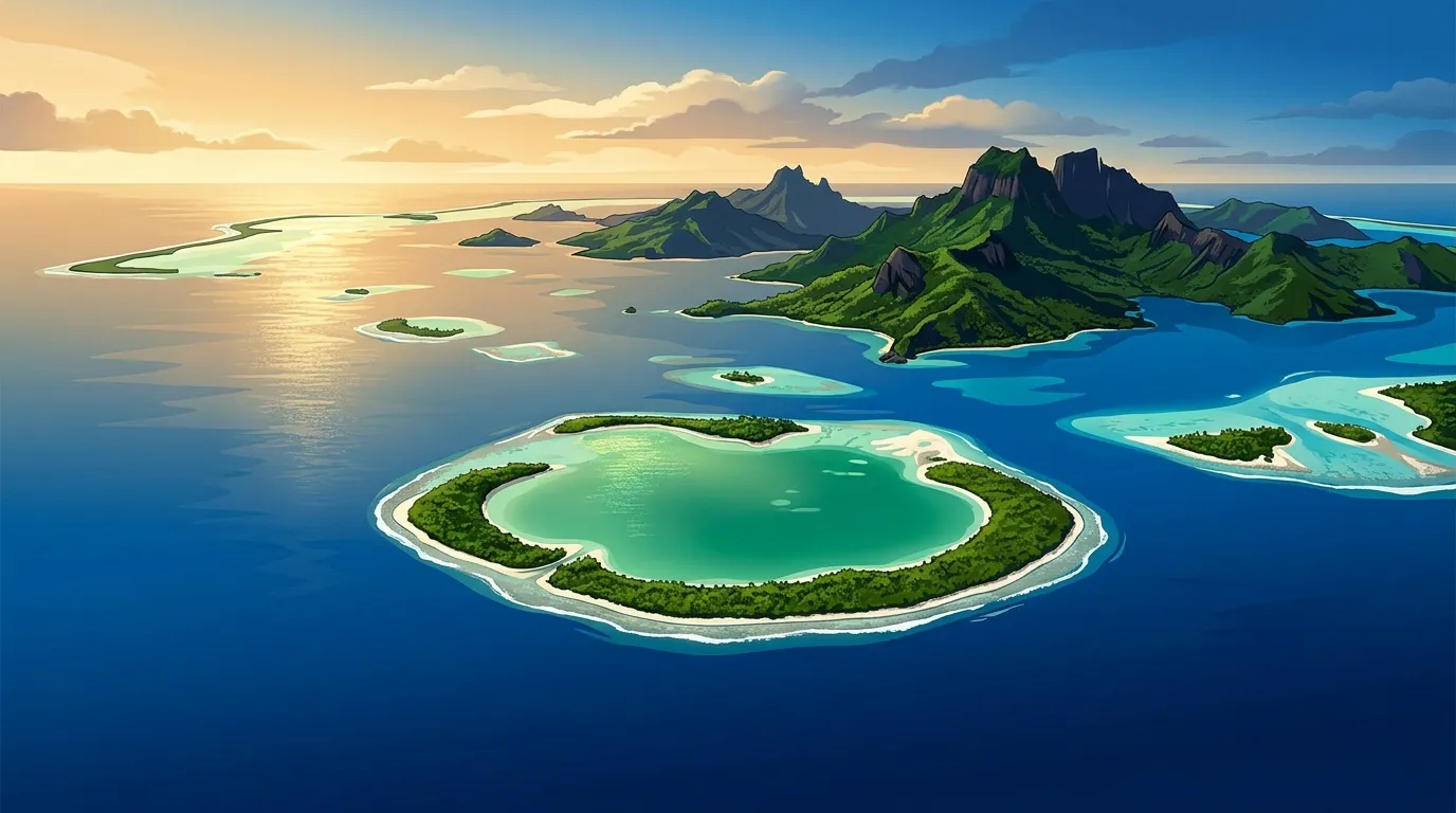 Îles tropicales avec lagon turquoise et montagnes volcaniques