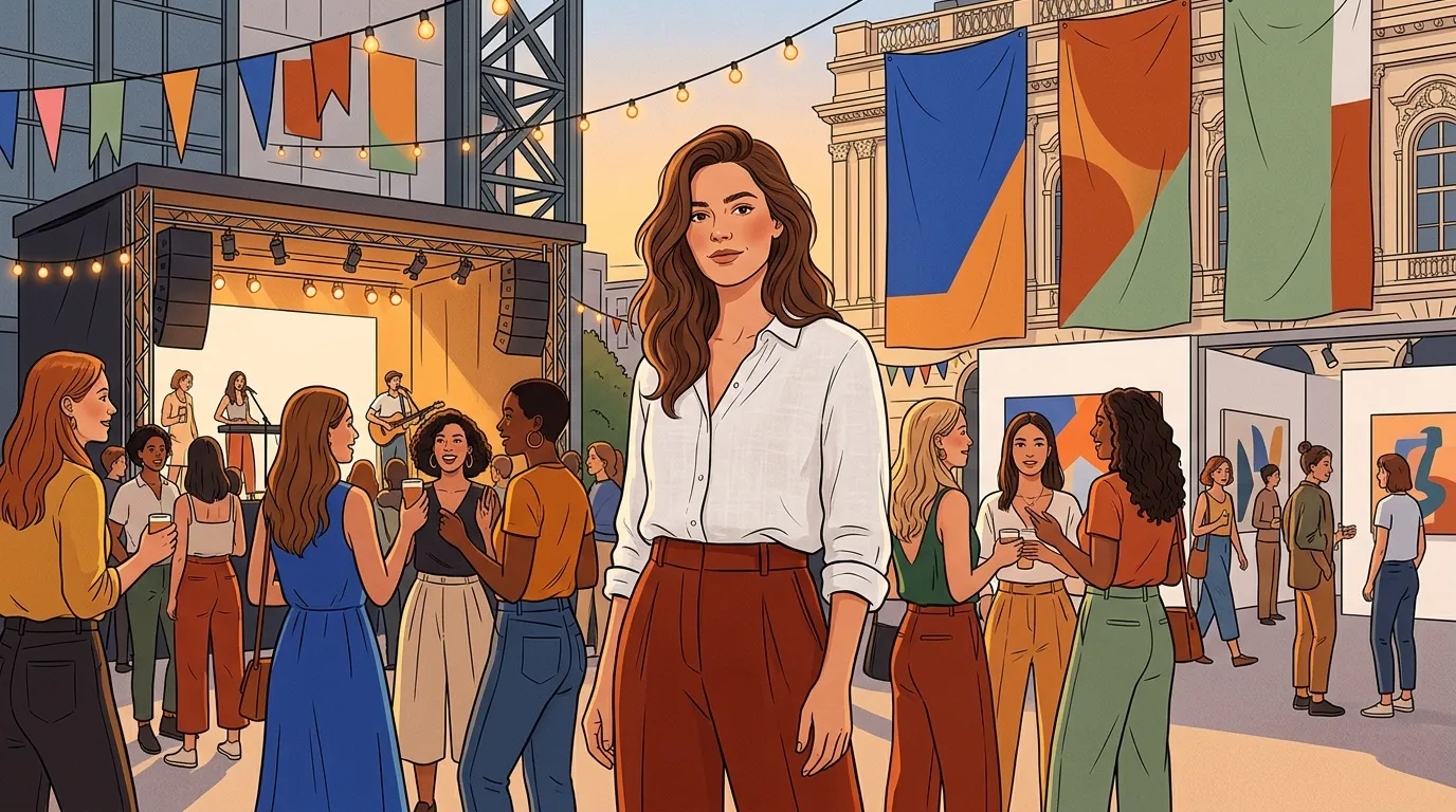 Femme en blanc et rouge au centre d'un festival color&eacute;