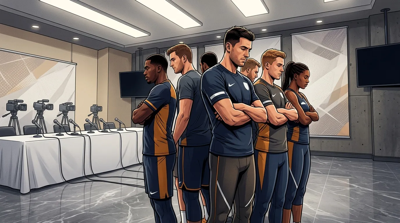 Athl&egrave;tes en tenue Nike lors d'une conf&eacute;rence m&eacute;diatique officielle