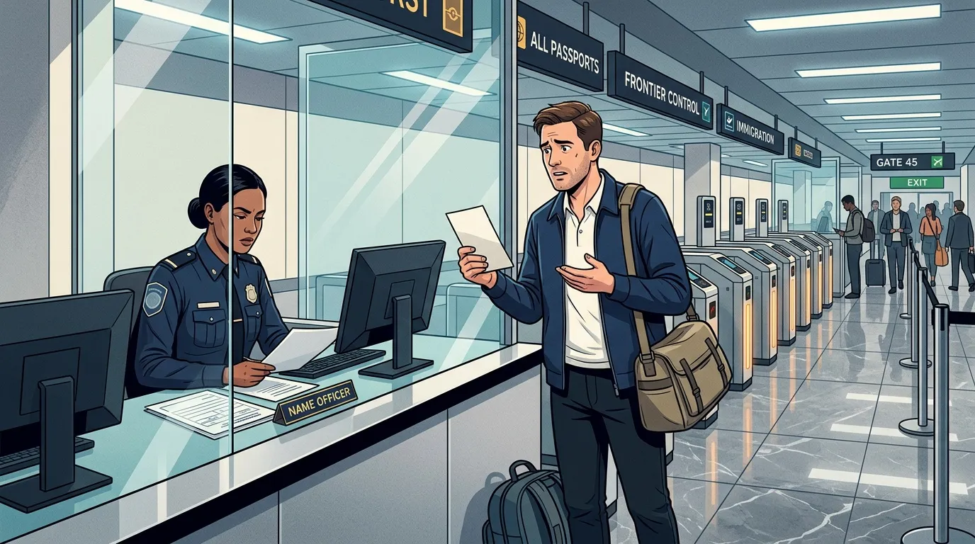 Homme présentant son passeport à l'agent d'immigration à l'aéroport