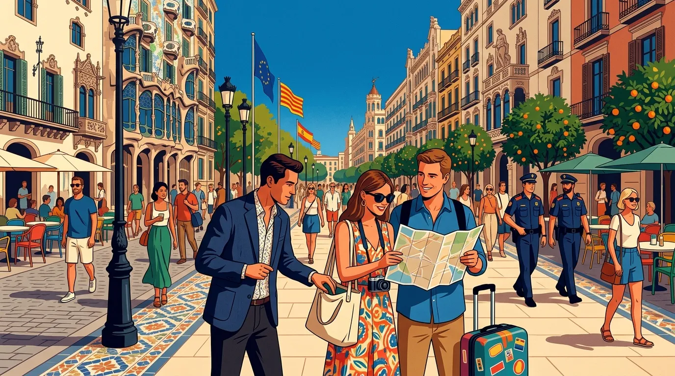 Couple de touristes consulte une carte dans une place publique animée