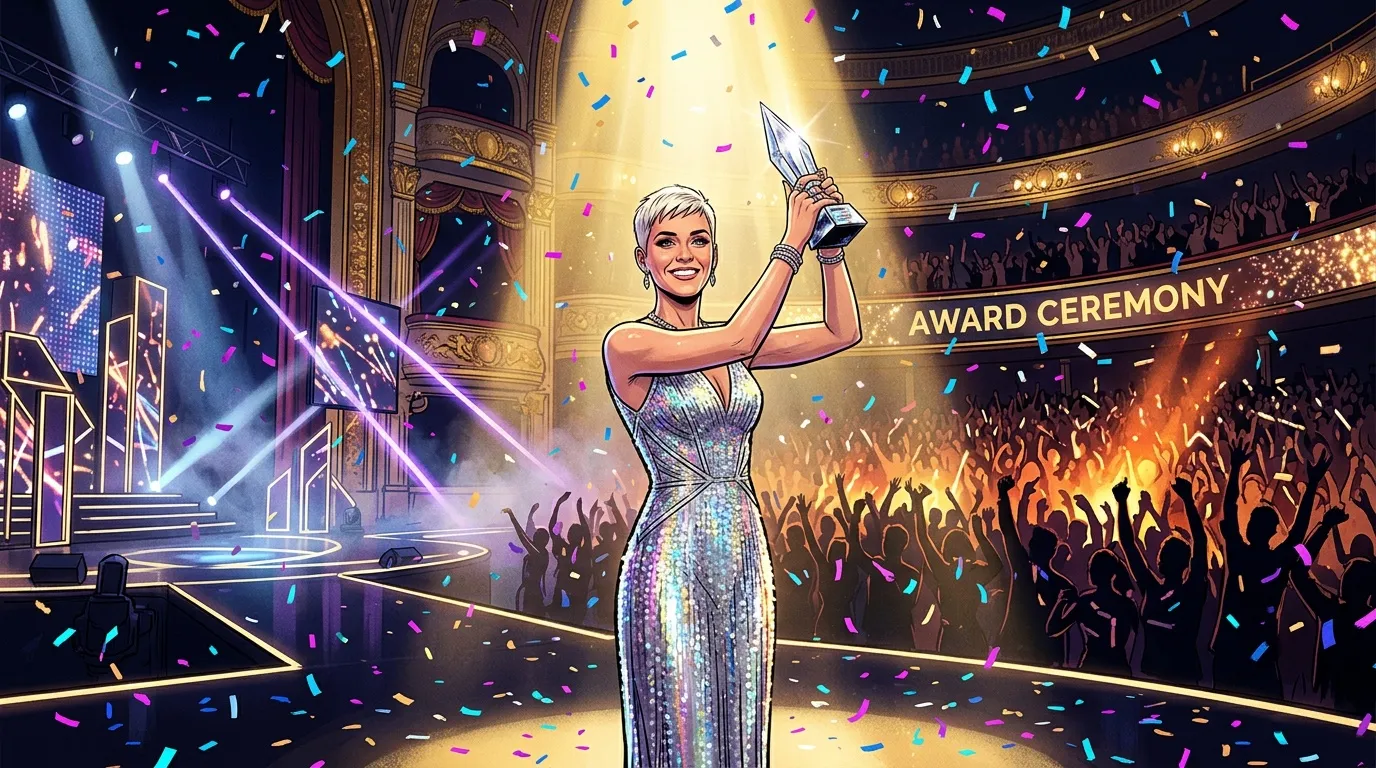 Femme élégante levant un trophée lors d'une cérémonie