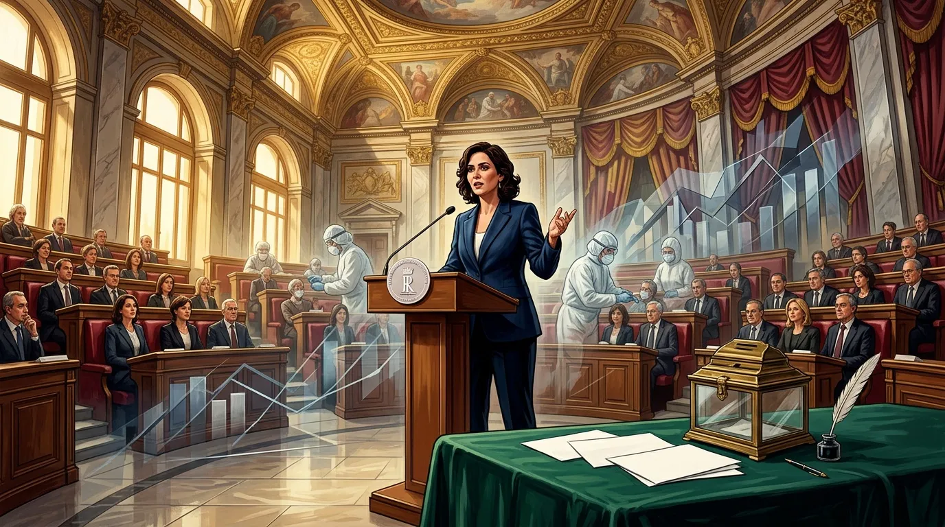 Femme politicienne s'adressant au parlement pendant pand&eacute;mie