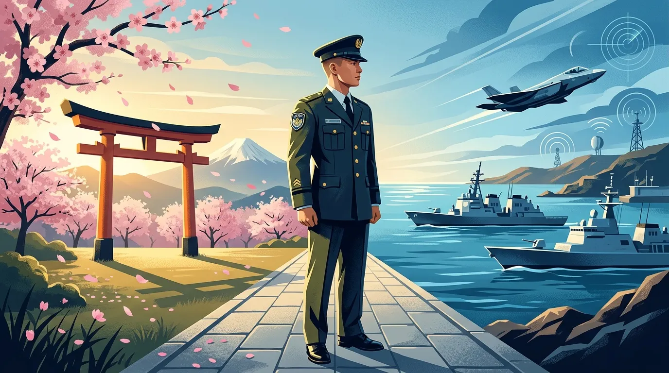 Militaire en uniforme contemplant la mer et les navires