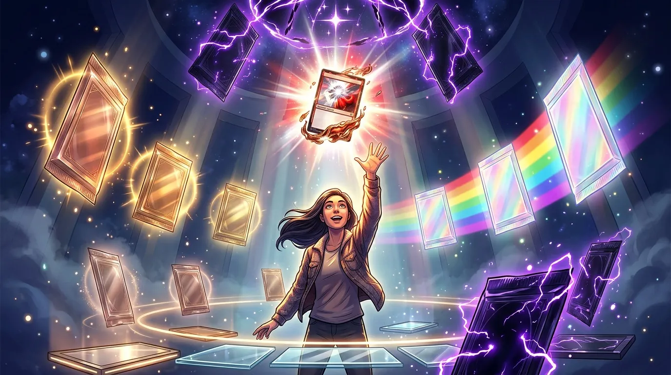 Femme invoquant l'&eacute;nergie magique parmi des appareils technologiques luminescents