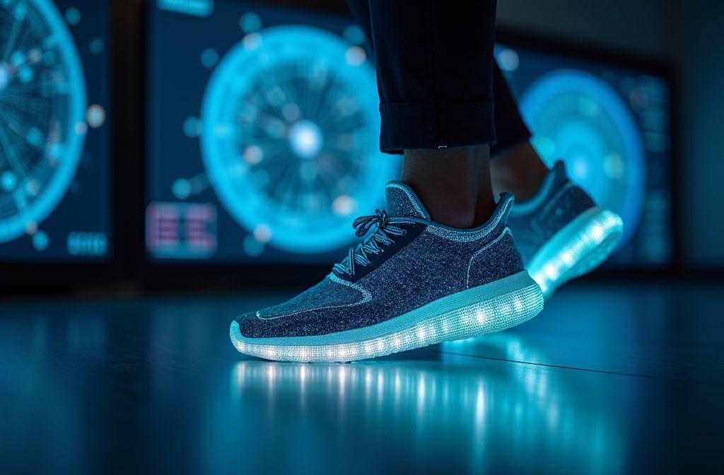 Basket illuminée avec effets visuels technologiques cyan