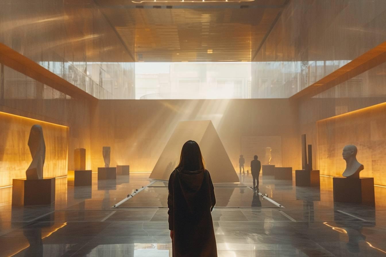 Ombre sombre au milieu d'une galerie d'art illuminée