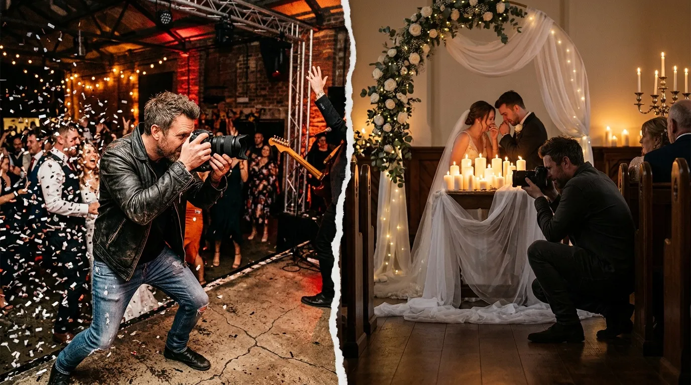 Photographe documentant un événement festif et une cérémonie de mariage