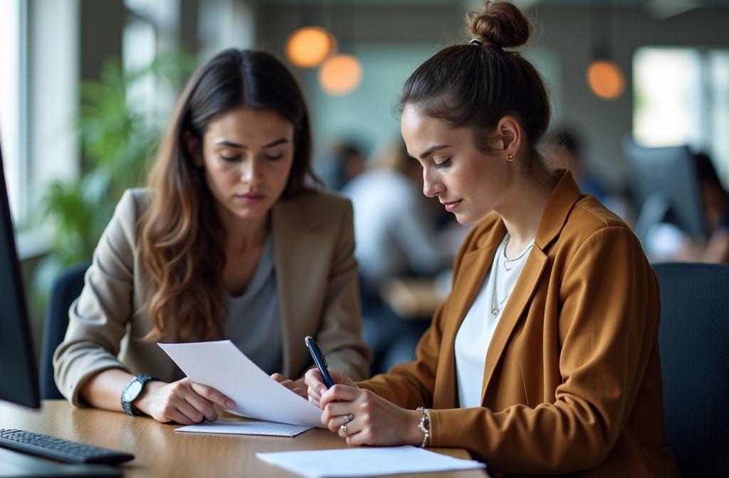 Deux femmes travaillant ensemble sur des documents dans un espace de travail
