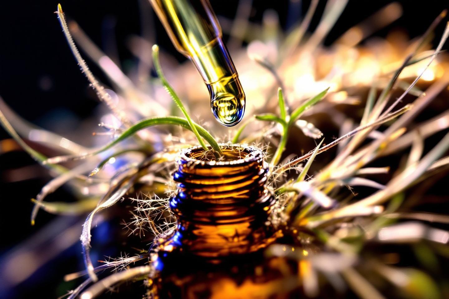 Gros plan macro d'une goutte d'eau sur une plante scintillante
