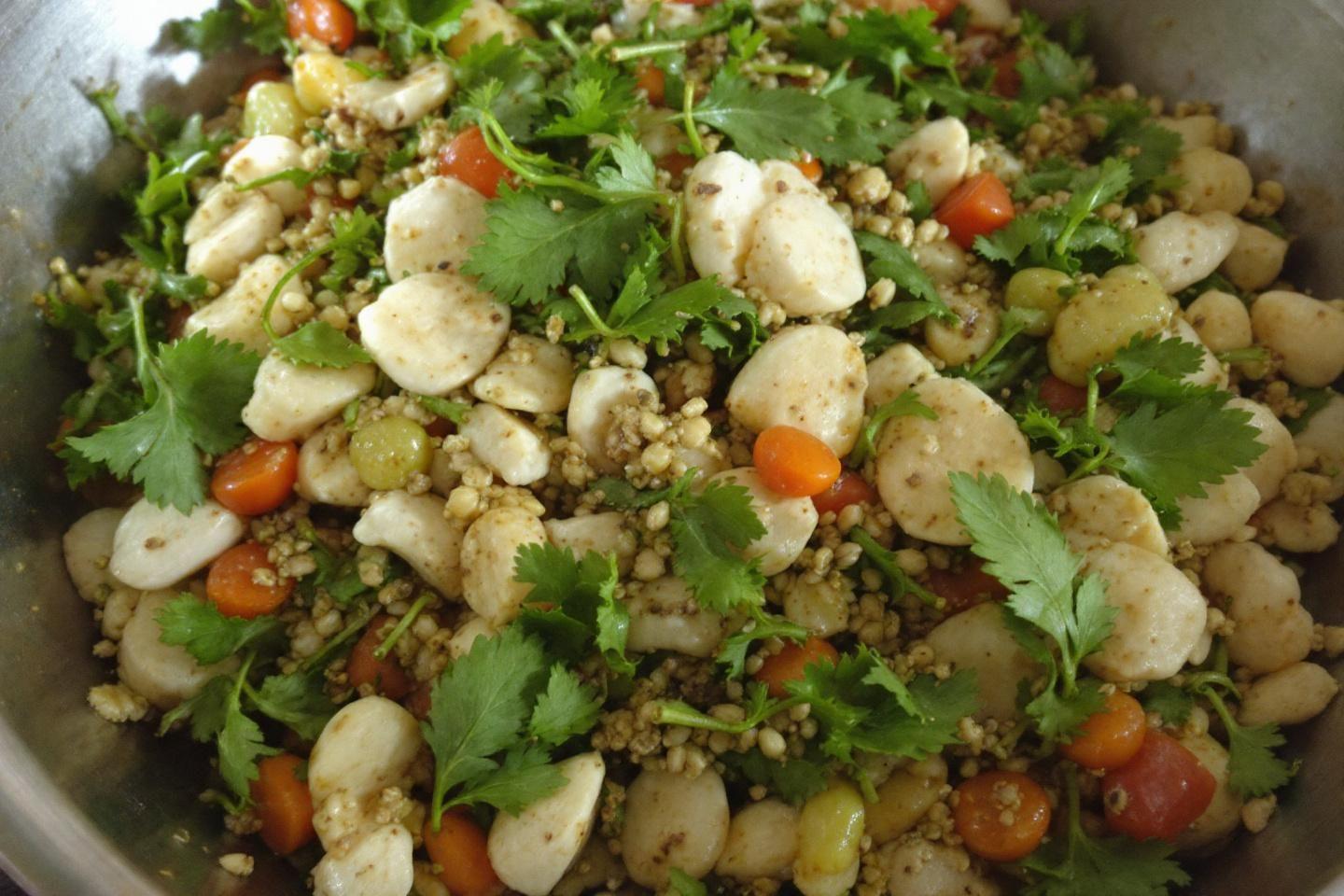 Salade fra&icirc;che avec haricots blancs, tomates et herbes vertes