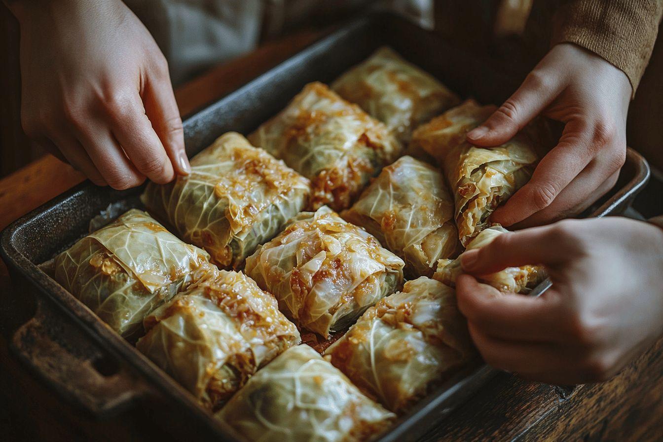 Choux farcis dor&eacute;s dans un plat de cuisson