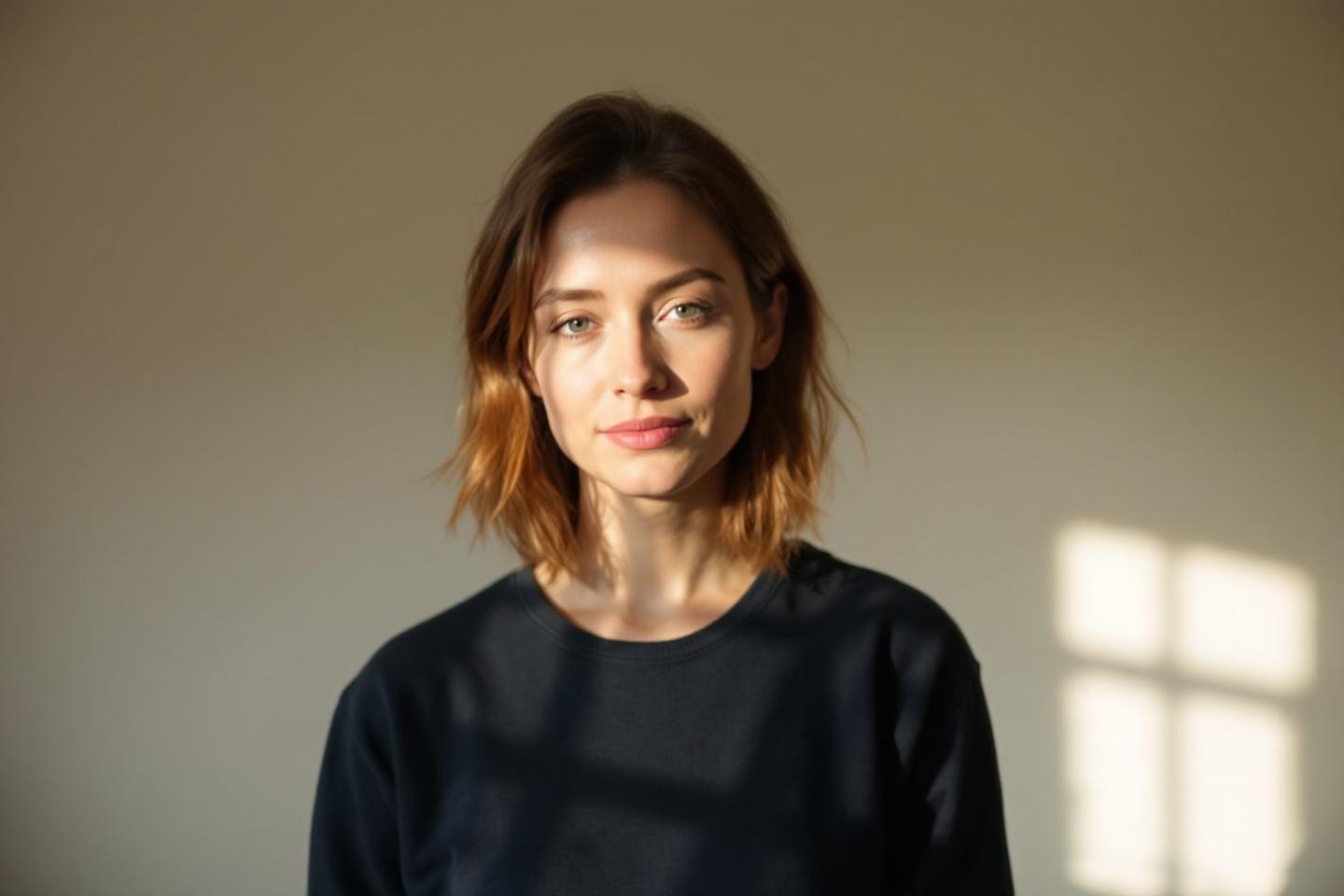 Portrait d'une femme en haut noir, lumi&egrave;re naturelle