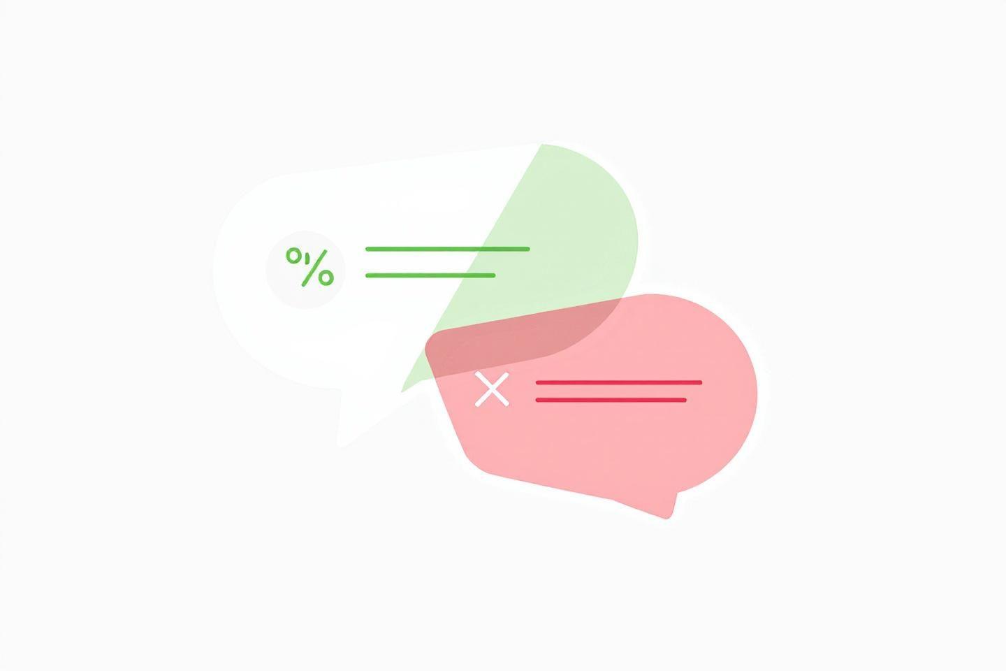 Deux bulles de dialogue avec symbole de pourcentage et croix