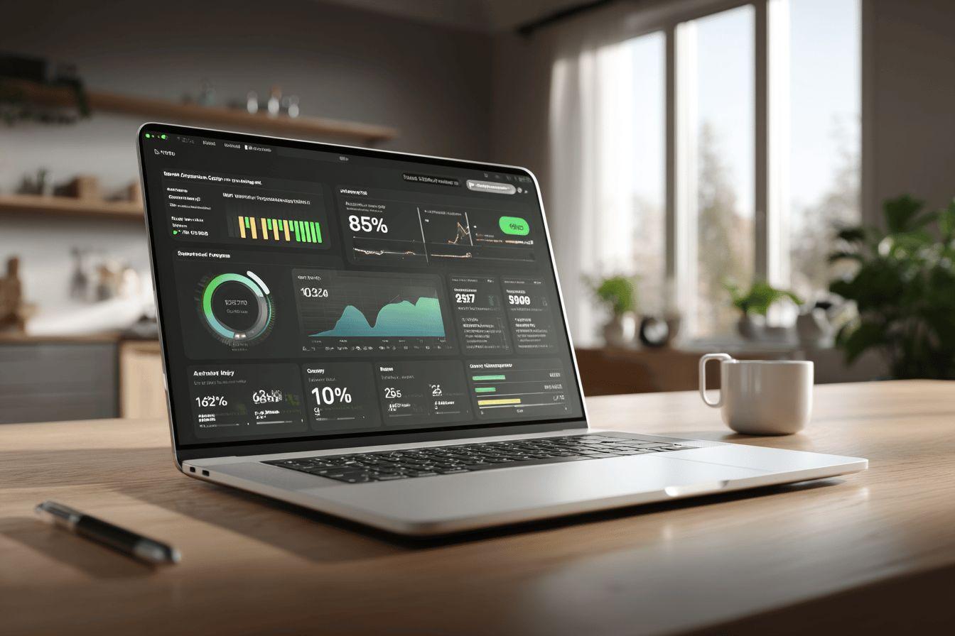 Écran d'ordinateur portable affichant des graphiques et des statistiques