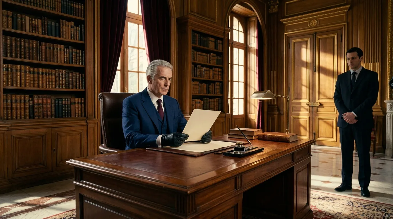 Homme d'affaires examine document dans luxueux bureau de direction