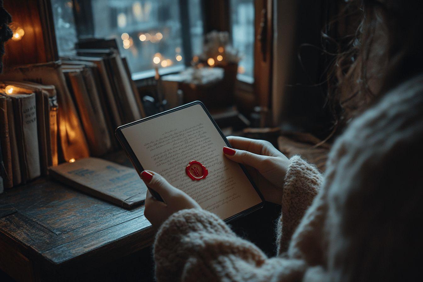 Liseuse &eacute;lectronique pr&egrave;s de bougies et livres en hiver