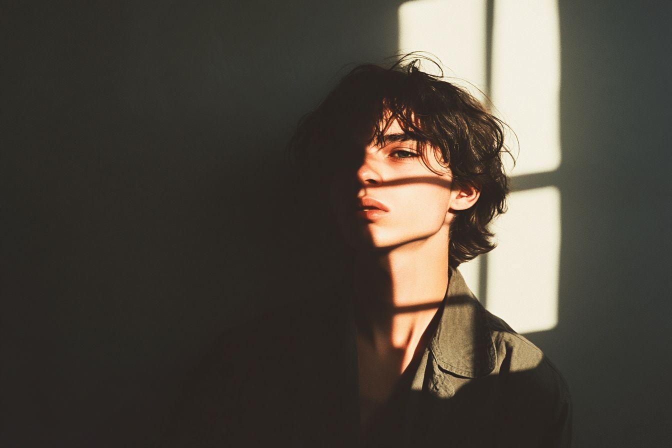 Portrait artistique dans l'ombre avec rayon lumineux