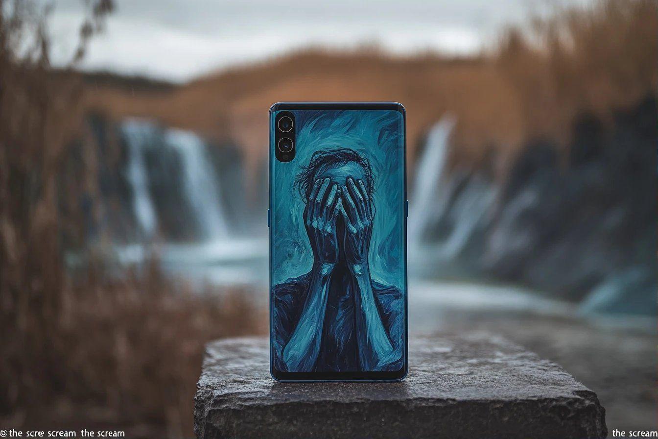 T&eacute;l&eacute;phone avec image de personne couvrant son visage