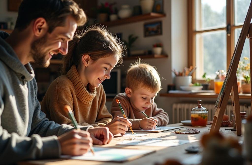Trois personnes dessinant autour d'une table lumineuse