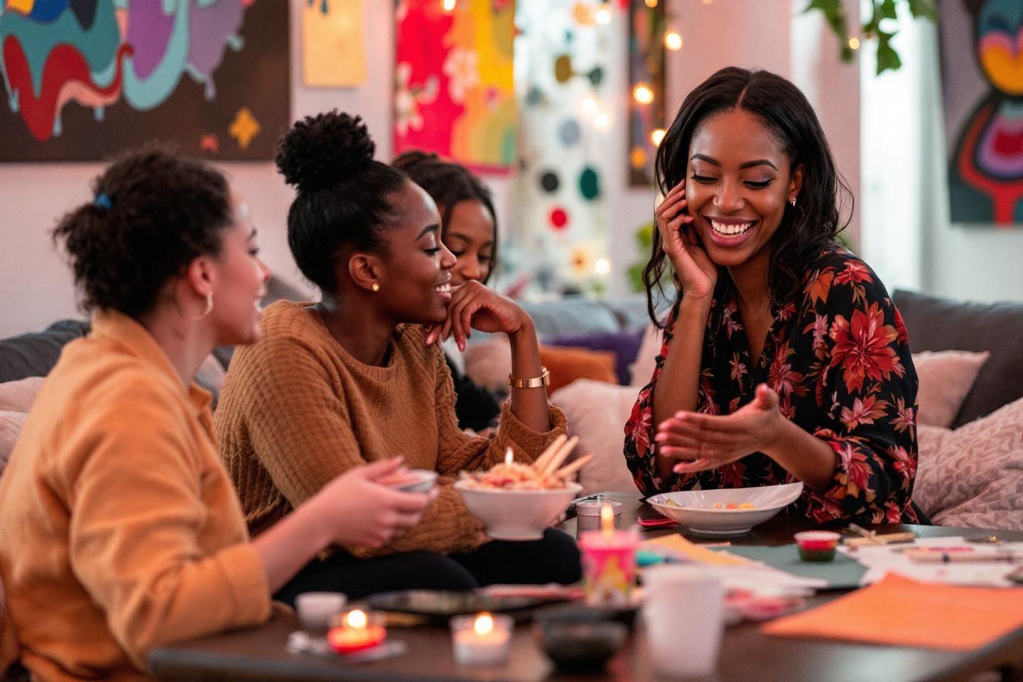 Groupe de femmes souriantes autour d'un repas