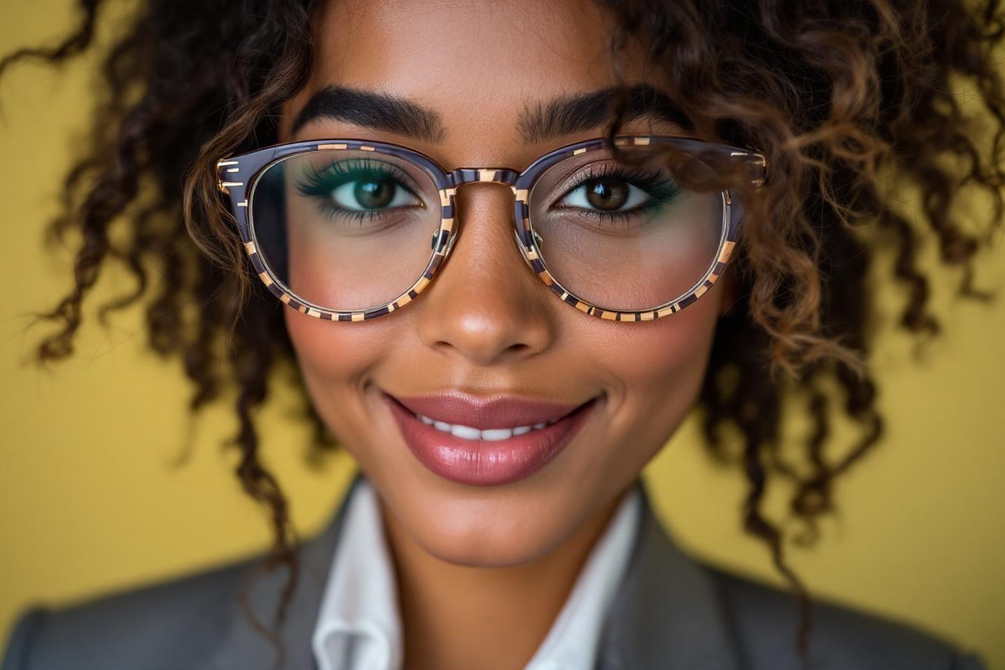Portrait d'une femme professionnelle avec des lunettes et un sourire chaleureux