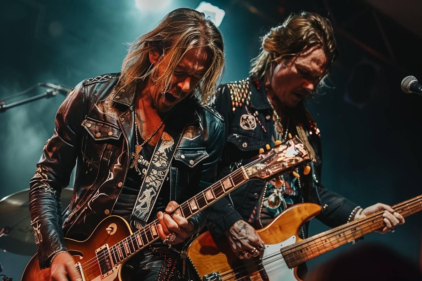 Deux guitaristes jouant de la musique rock sur scène avec passion
