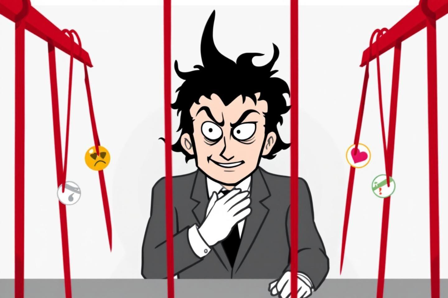 Personnage malveillant tirant les ficelles d'&eacute;motions diff&eacute;rentes