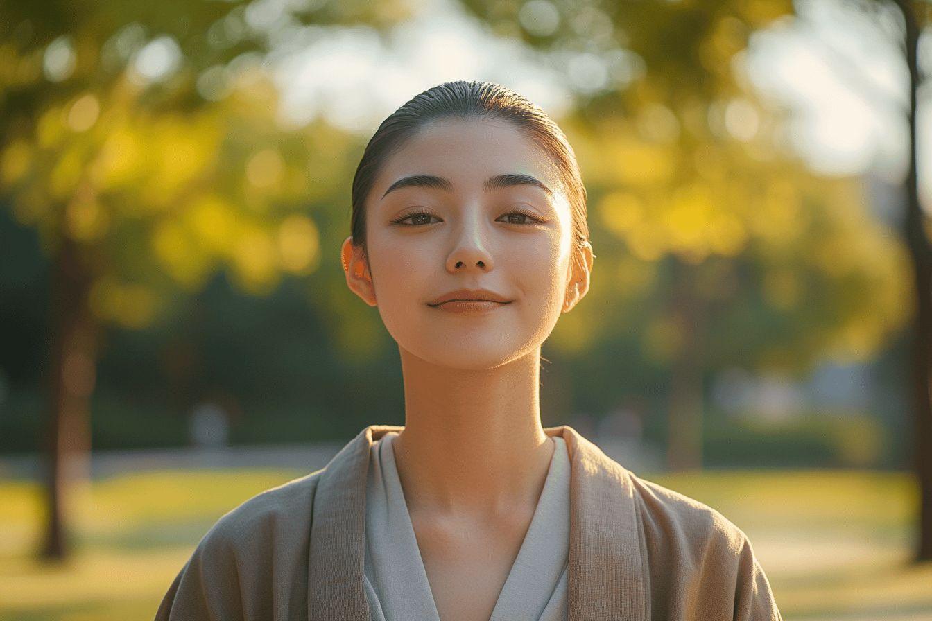 Jeune femme souriante dans un parc ensoleill&eacute;