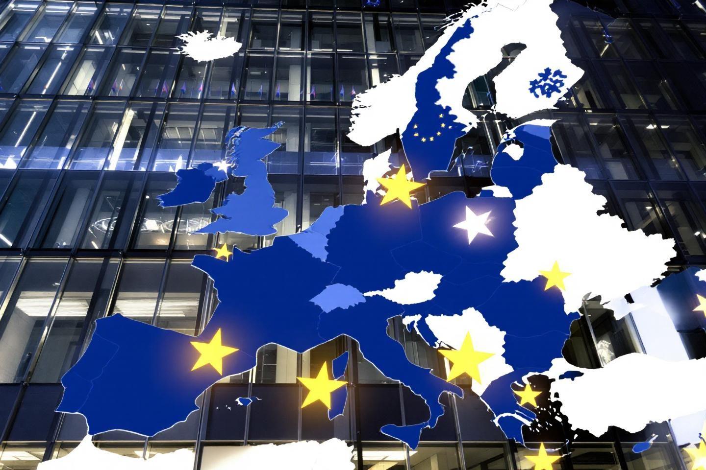 Carte des pays européens avec drapeaux étoilés sur bâtiment