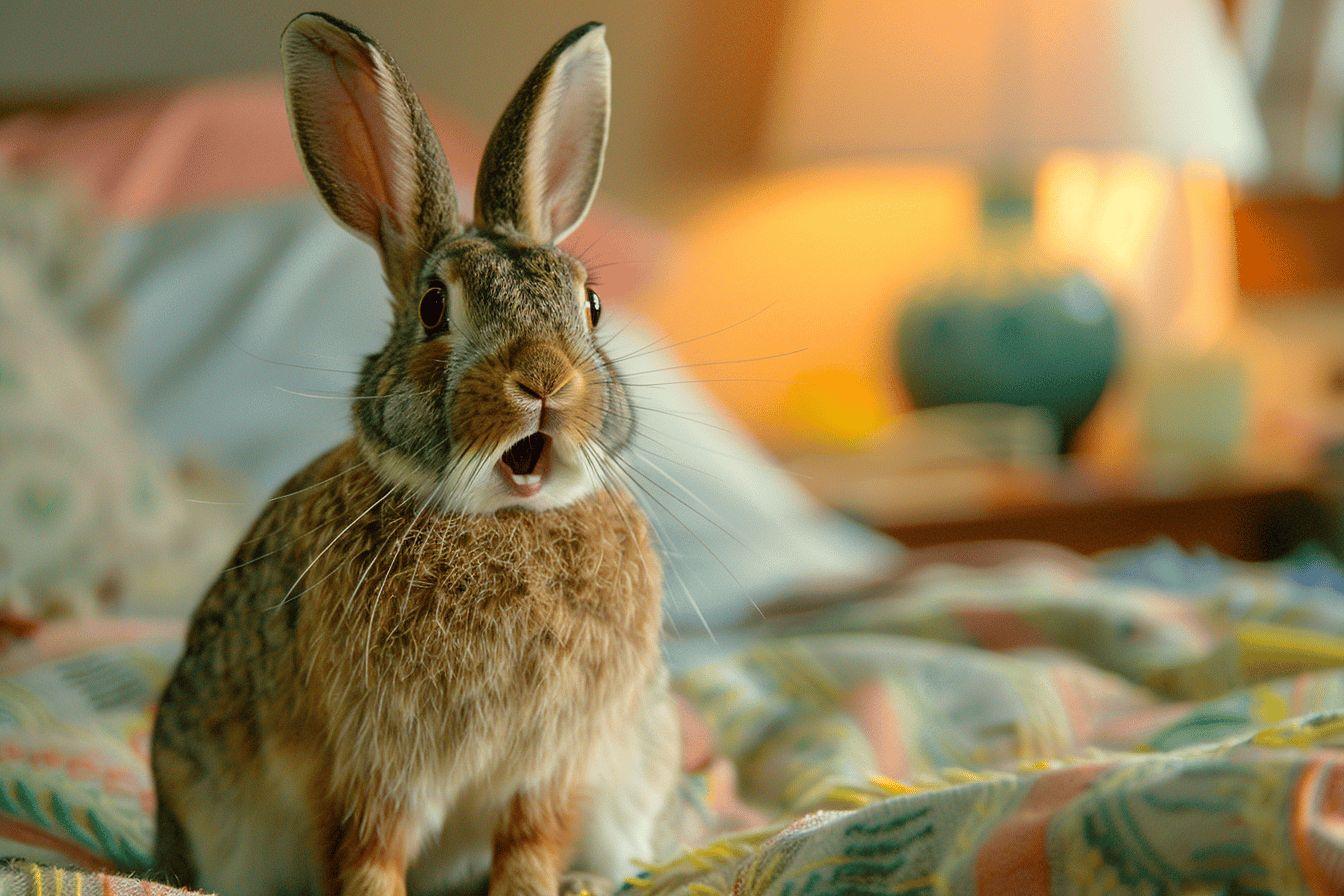 Gros plan sur un lapin aux yeux et poils bruns dans un environnement color&eacute;