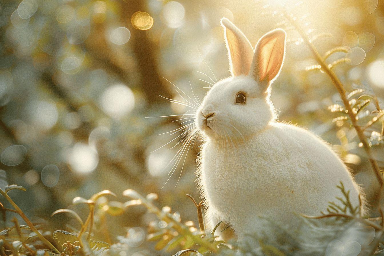 Un lapin blanc mignon dans un environnement floral lumineux