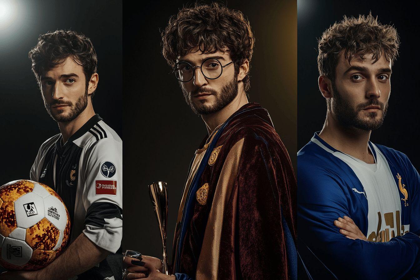 Portraits d'hommes en tenue de sport et costume fantastique