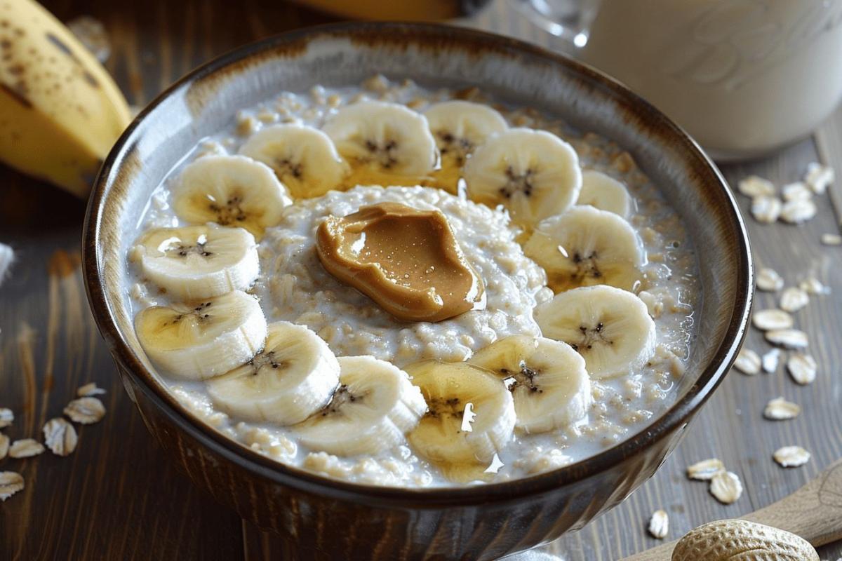 Recette facile de porridge aux flocons d'avoine, banane et beurre de cacahuète