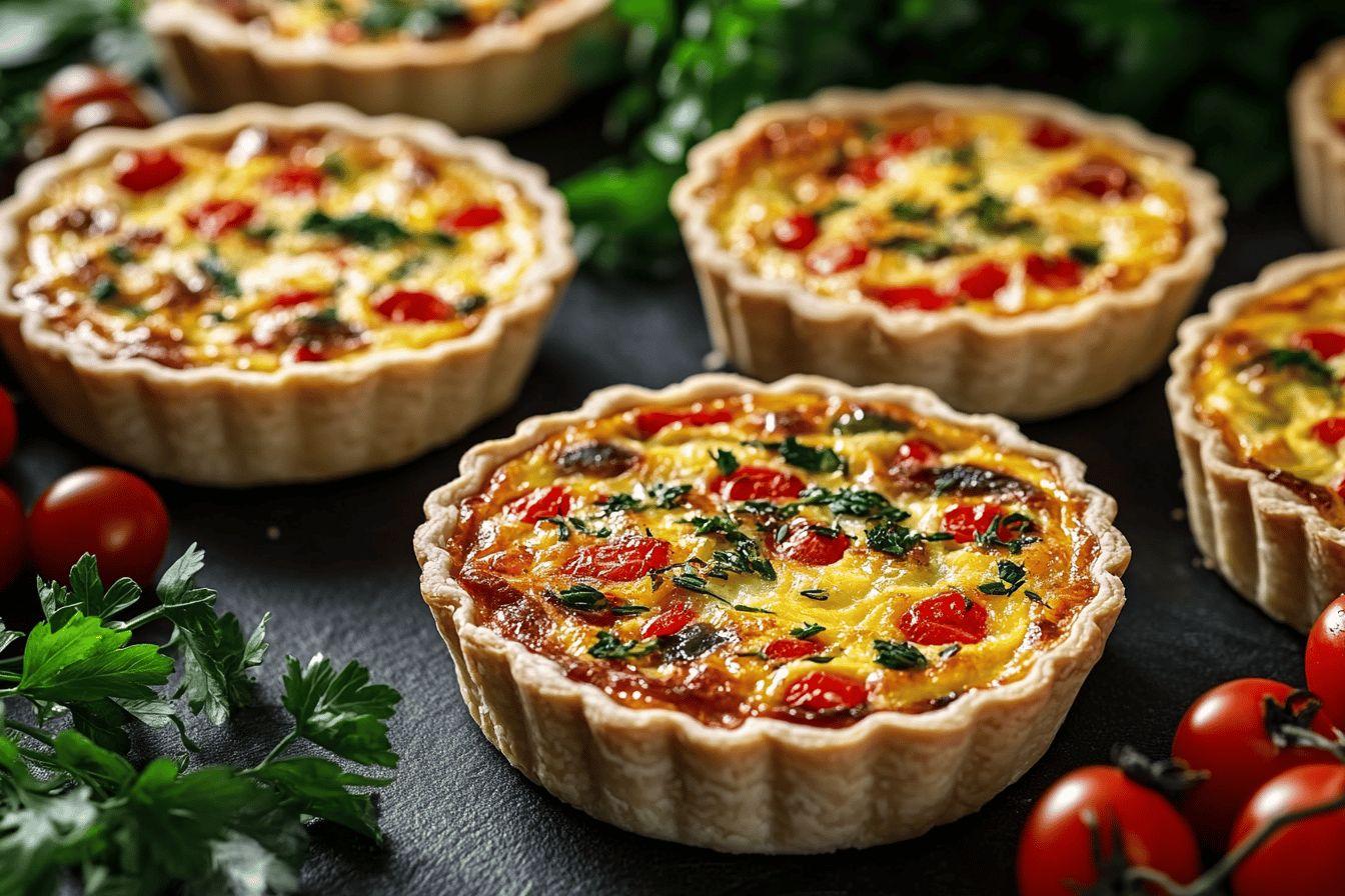 Tartelettes dorées garnies de tomates cerises et persil frais