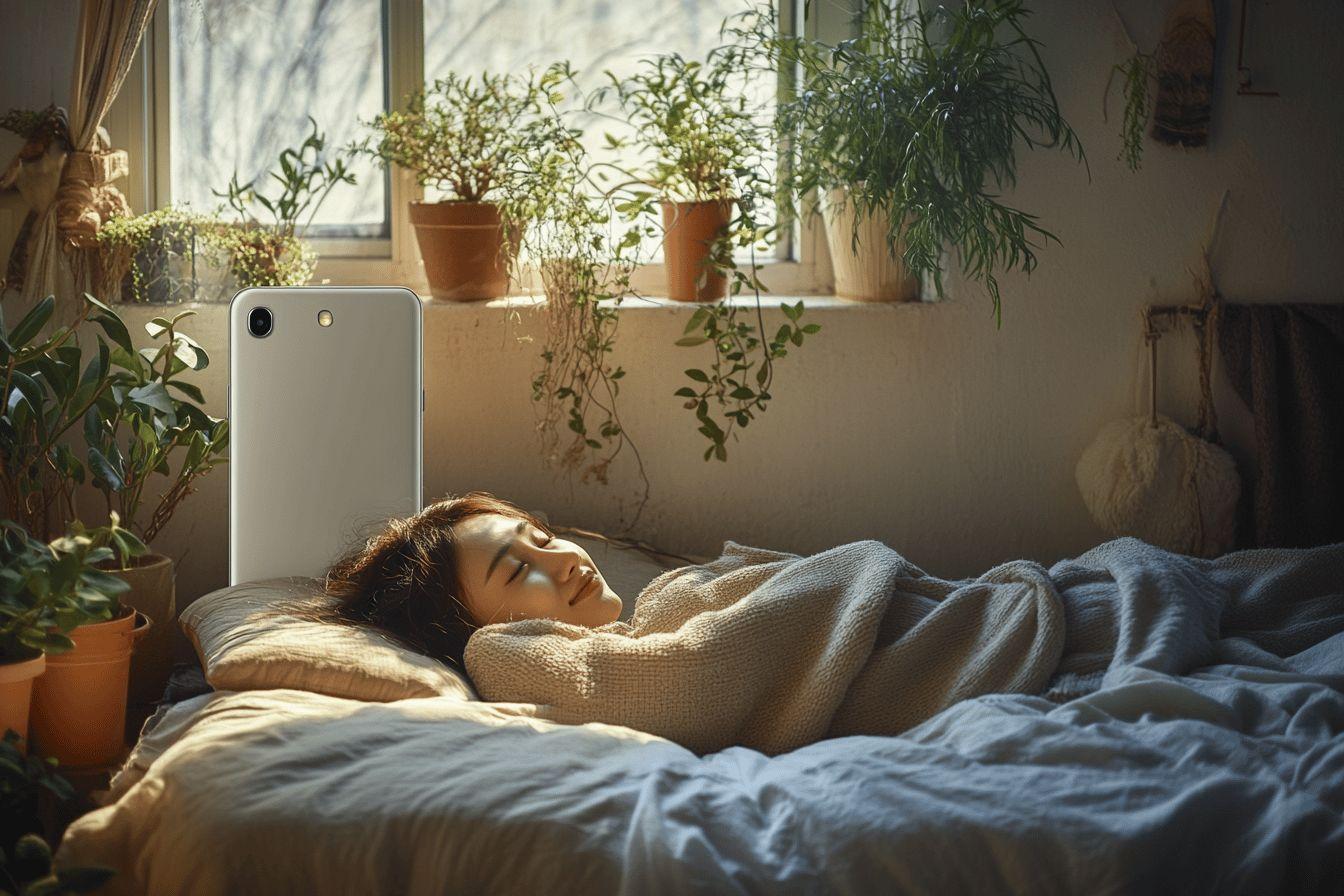 Personne endormie dans un lit entouré de verdure