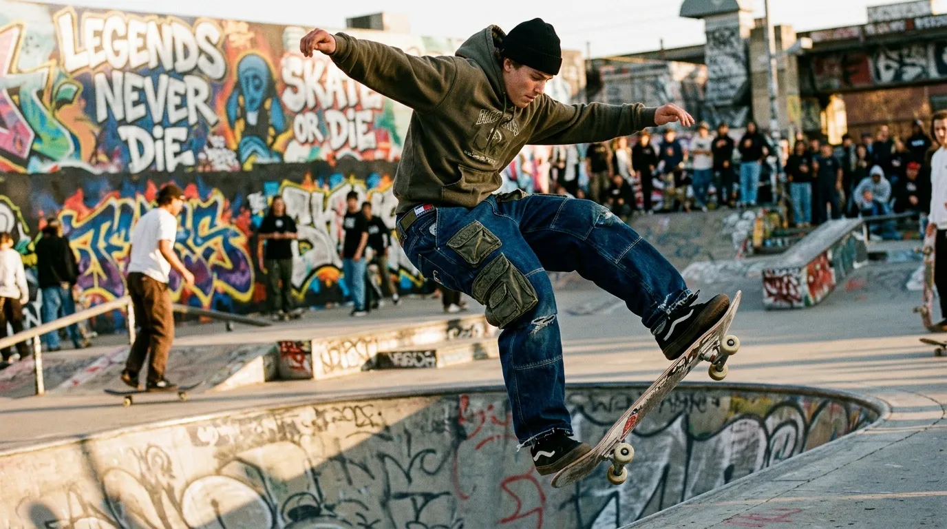 Jeune skateur effectue un trick au-dessus d'une rampe de b&eacute;ton