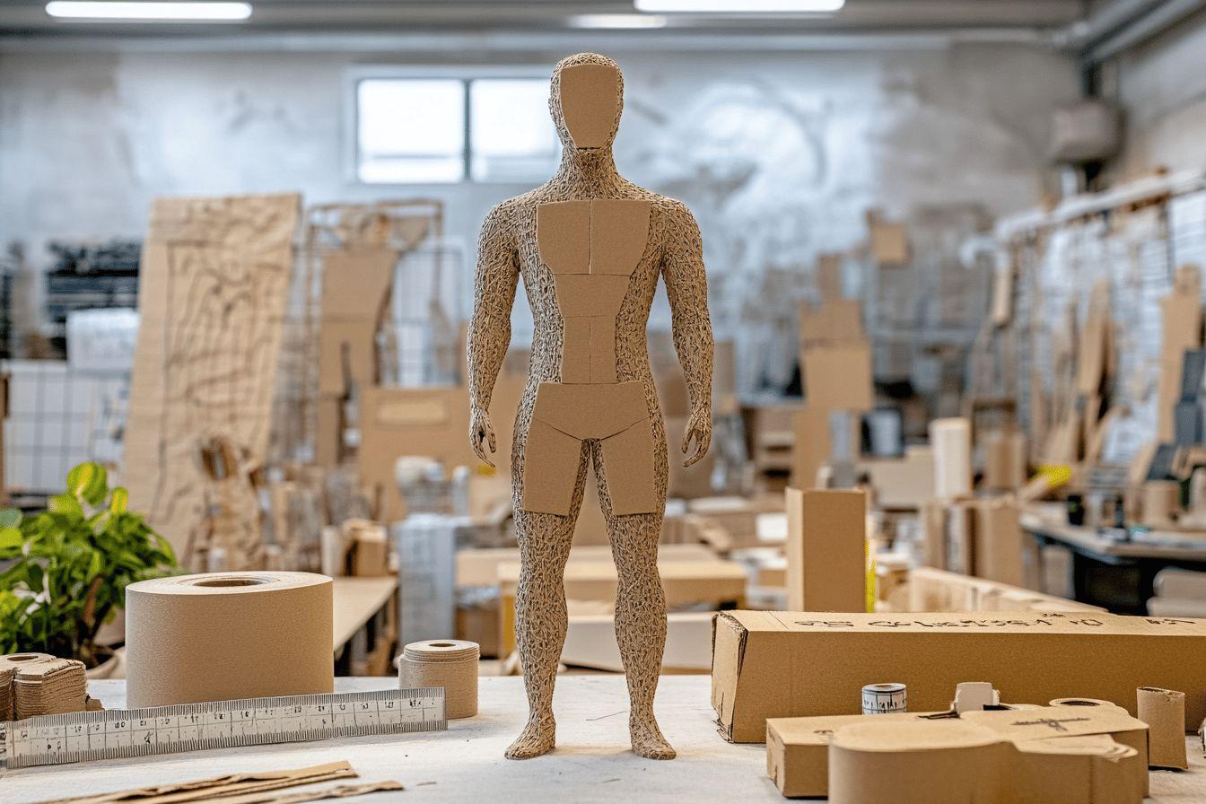 Silhouette humaine en matériau cartonné dans un environnement d'atelier