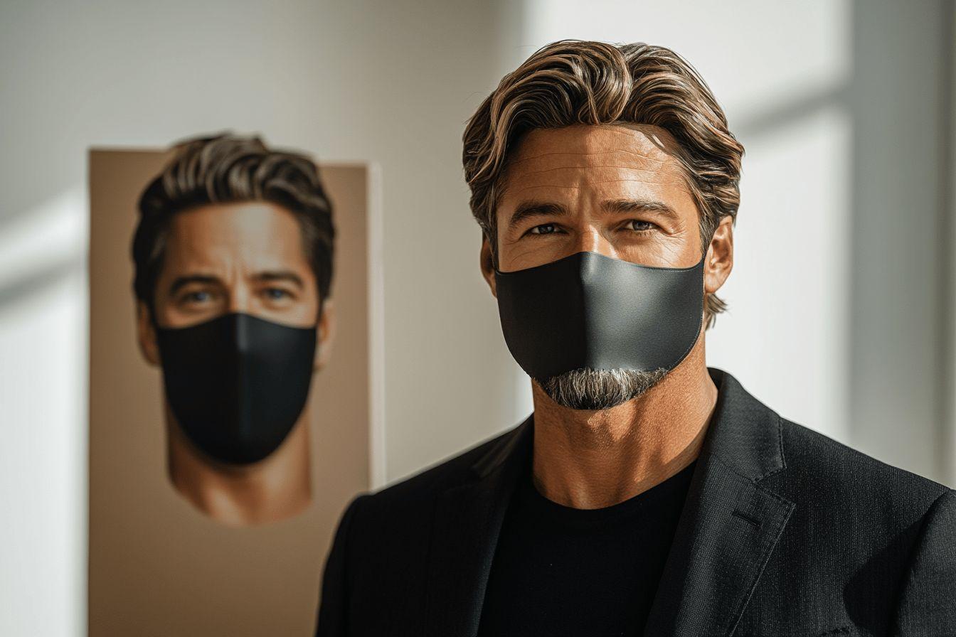 Taille réelle de Brad Pitt : masque et figurine en carton 2D