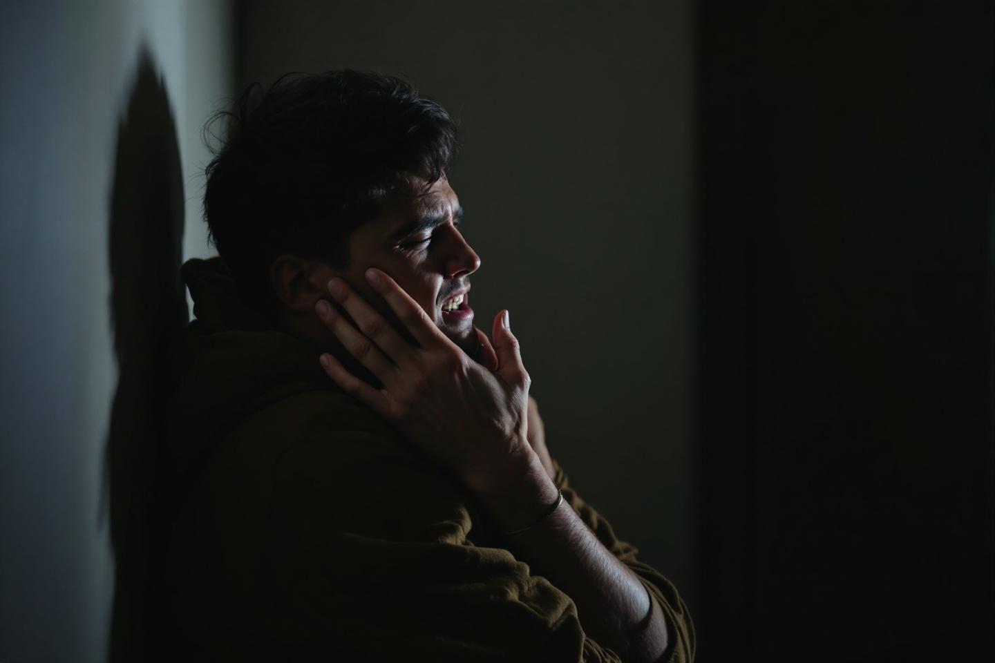 Silhouette sombre d'une personne exprimant une forte &eacute;motion