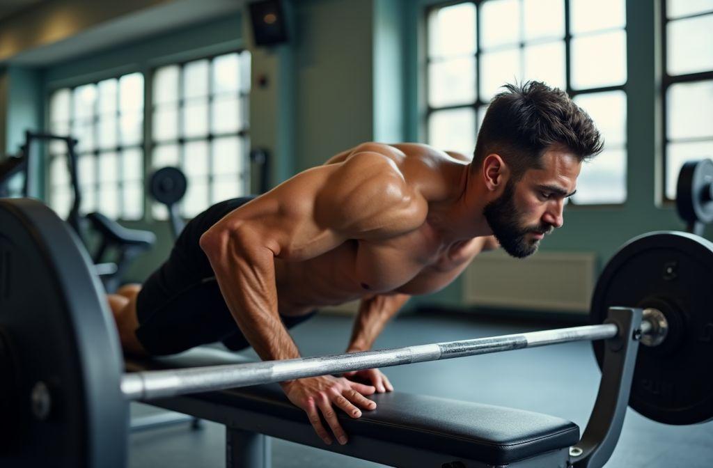 Homme musclé faisant des exercices de musculation avec haltère