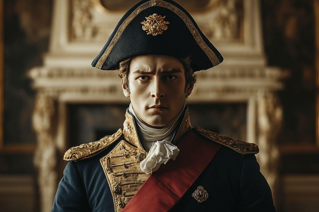 Portrait d'un officier en uniforme avec bicorne et expression sérieuse