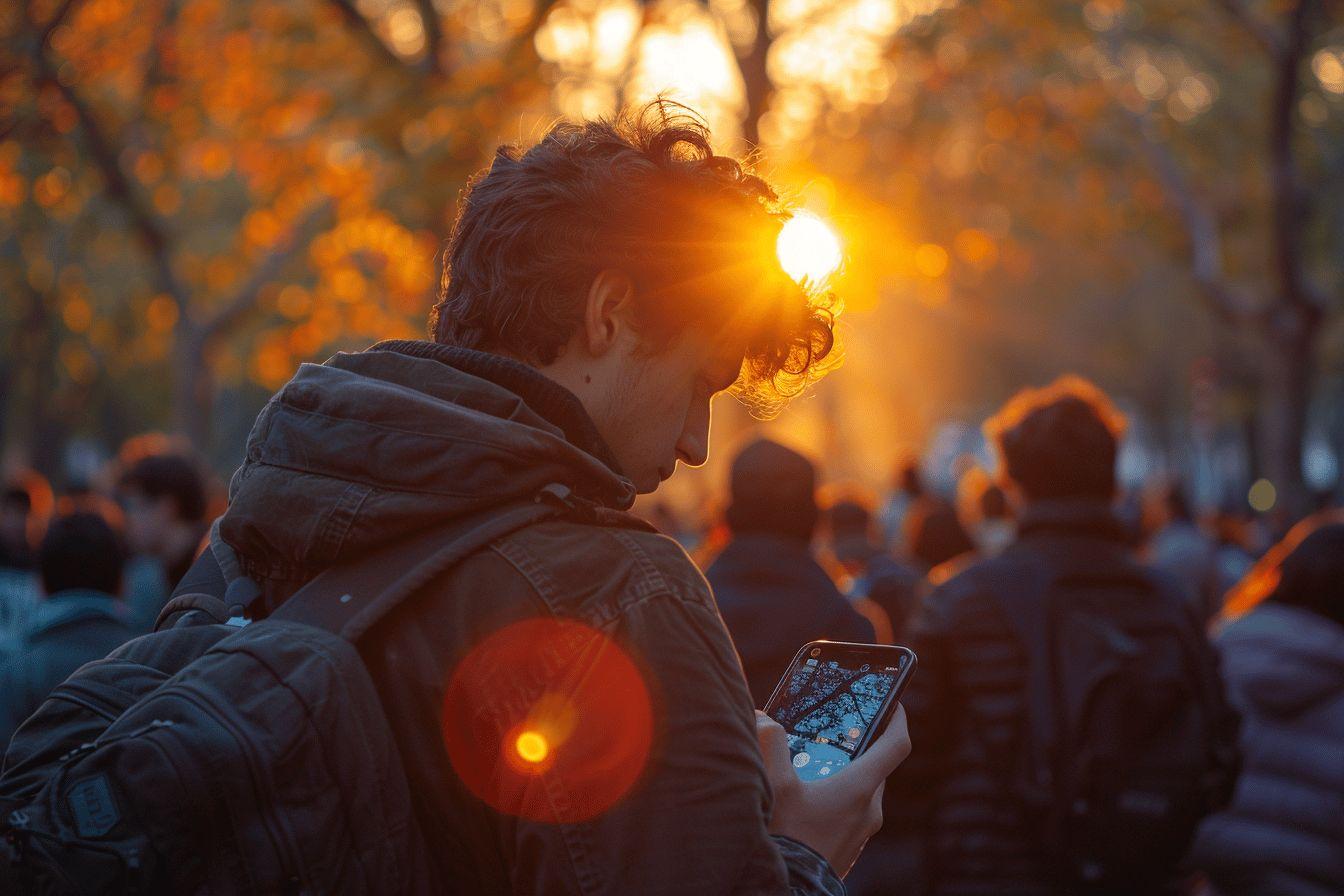 Personne regardant un smartphone au milieu d'une foule
