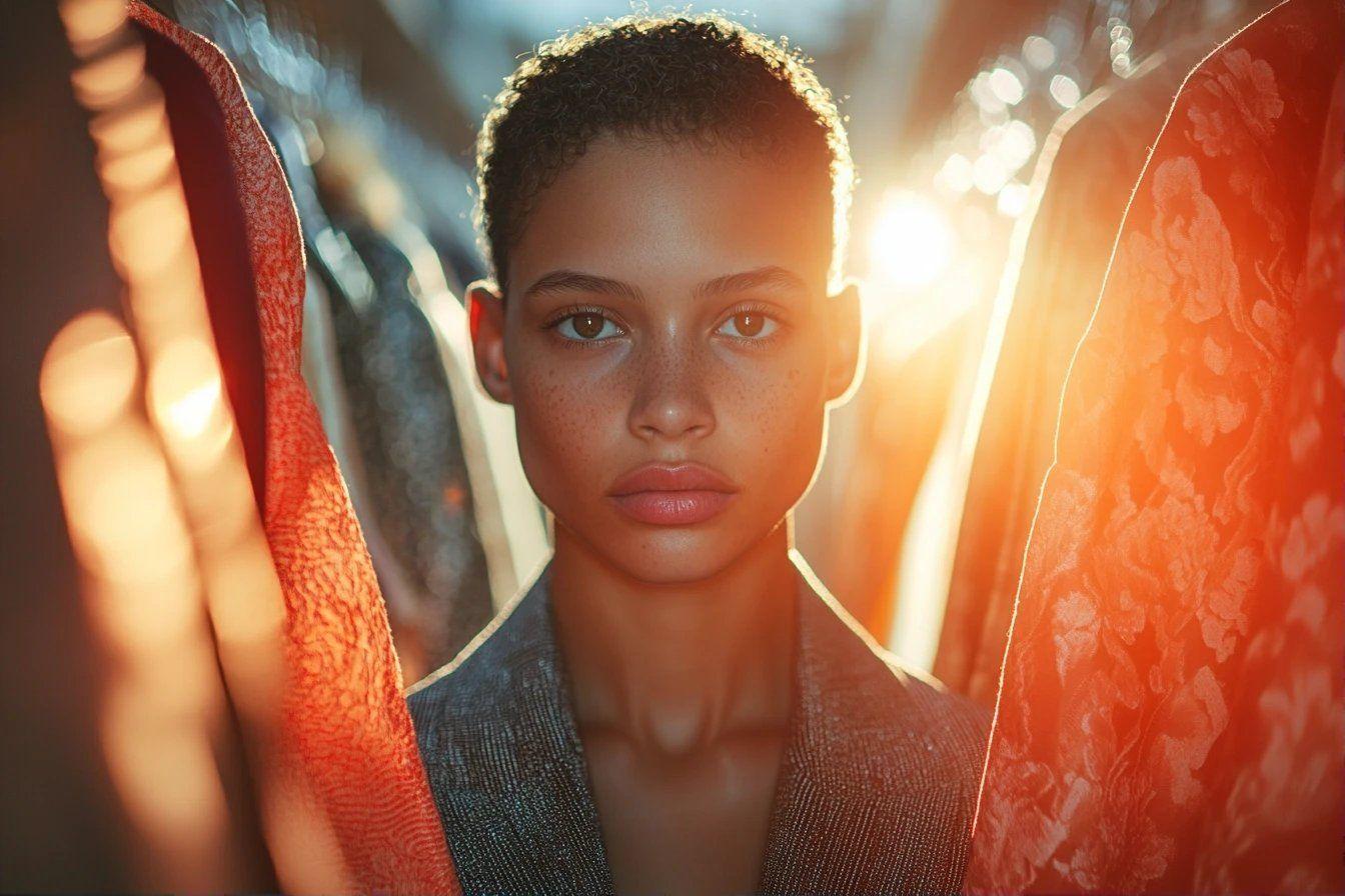 Portrait d'adolescent avec éclairage chaud et textures orangées