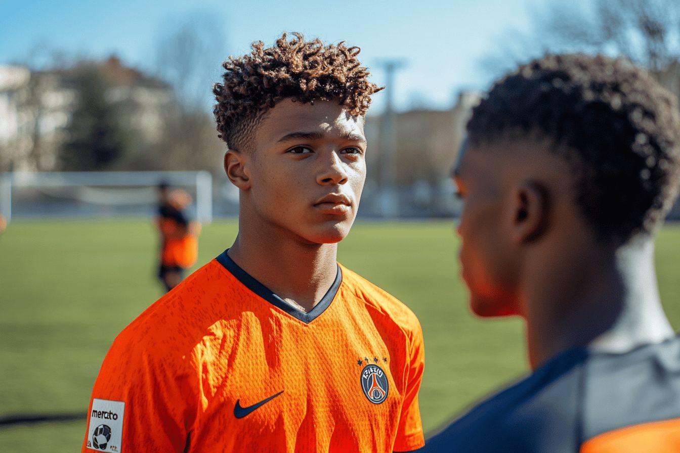 Joueur de football adolescent portant un maillot orange
