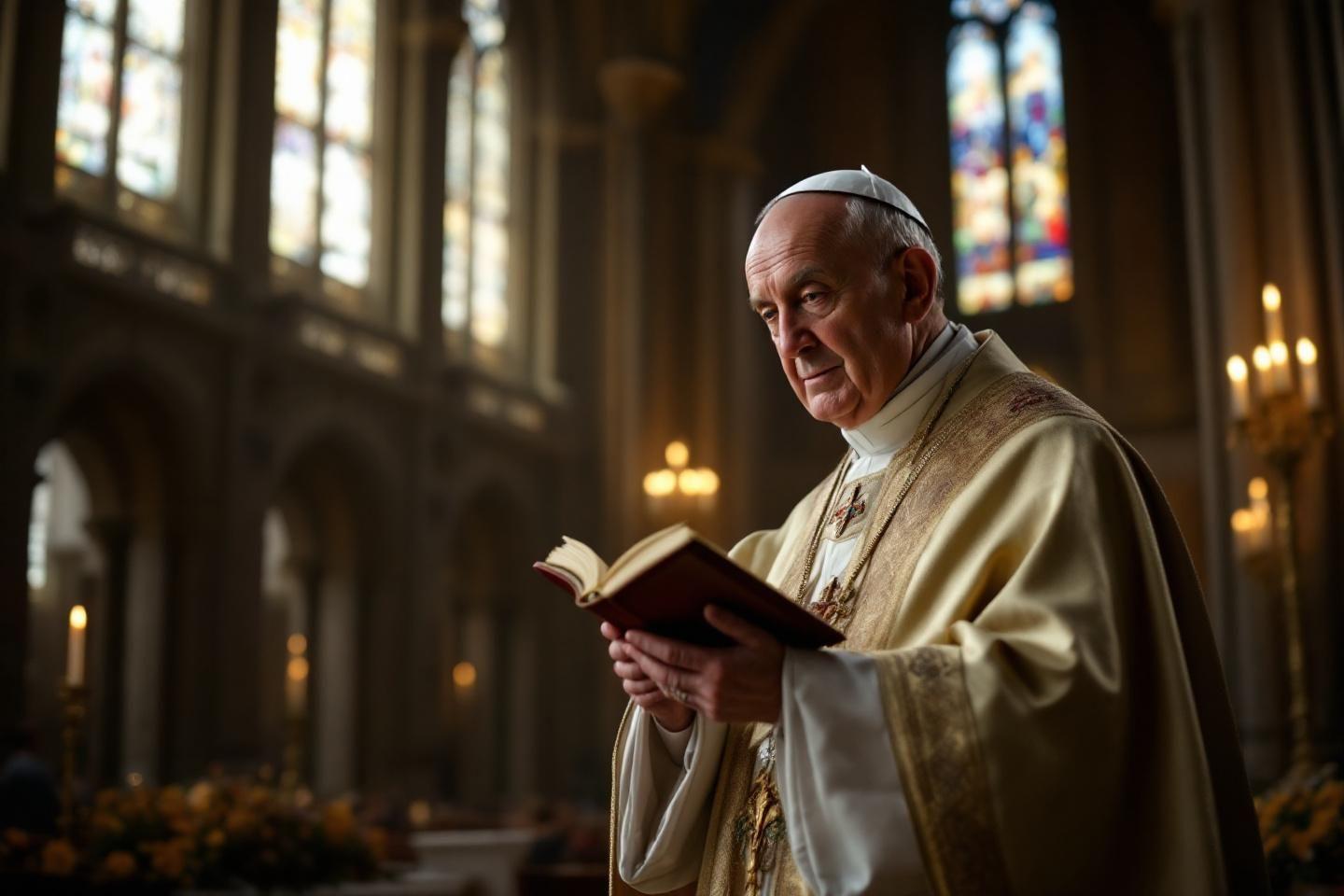 Ecclésiastique lisant un livre dans un lieu de culte