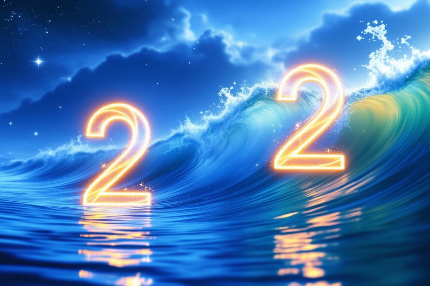 Deux numéros 2 lumineux flottant sur des vagues bleues