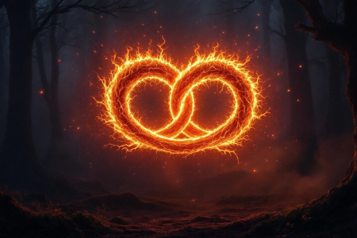 Deux anneaux de feu lumineux et électriques dans un ciel sombre