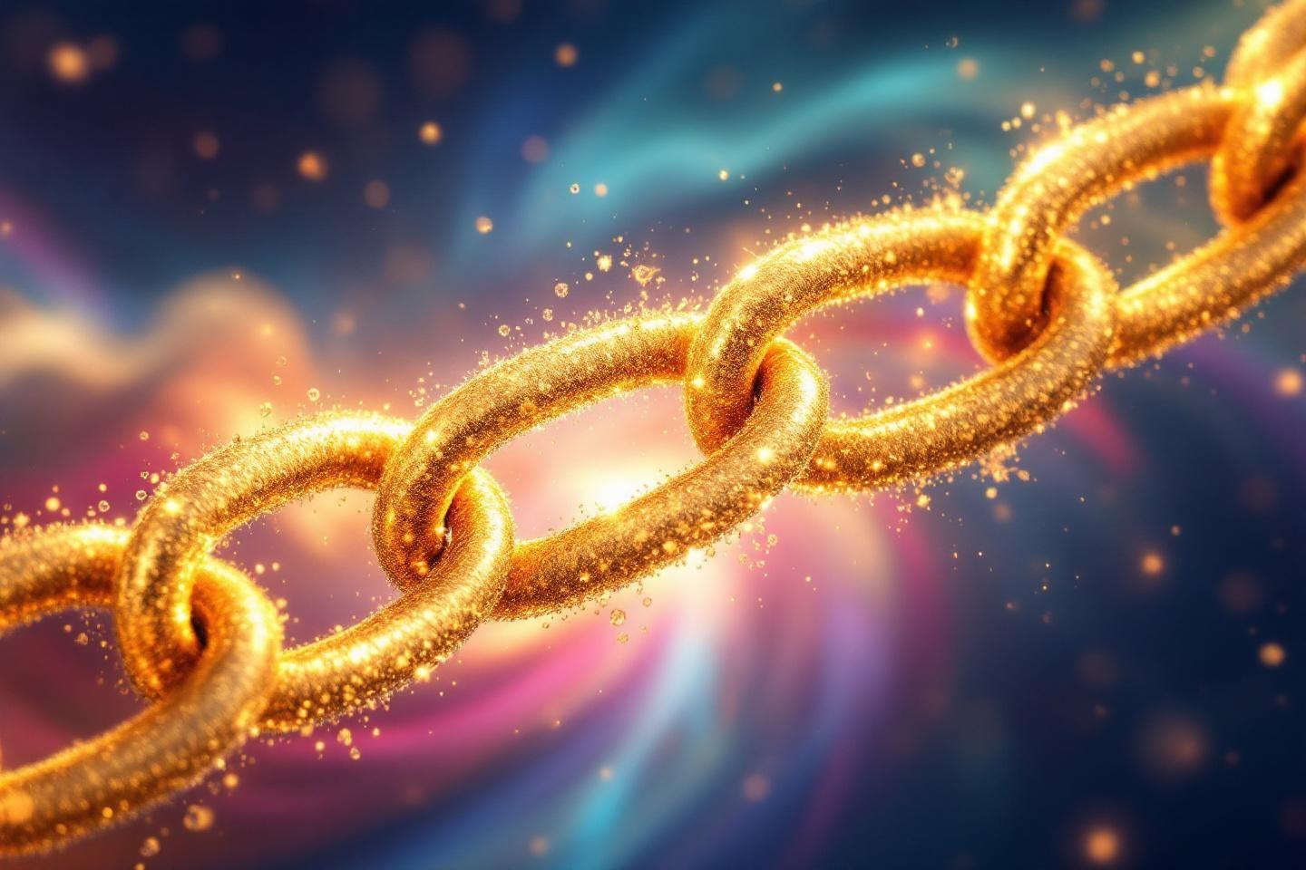 Chaîne métallique brillante avec des particules étincelantes
